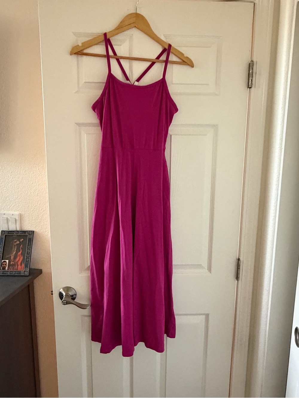 Magenta midi dress with built-in shelf bra